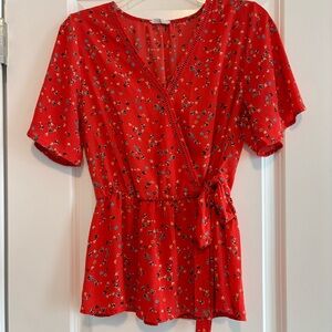 Sienna Sky Red Floral Wrap Blouse